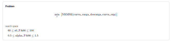 Problema de optimización por ajuste de curva experimental